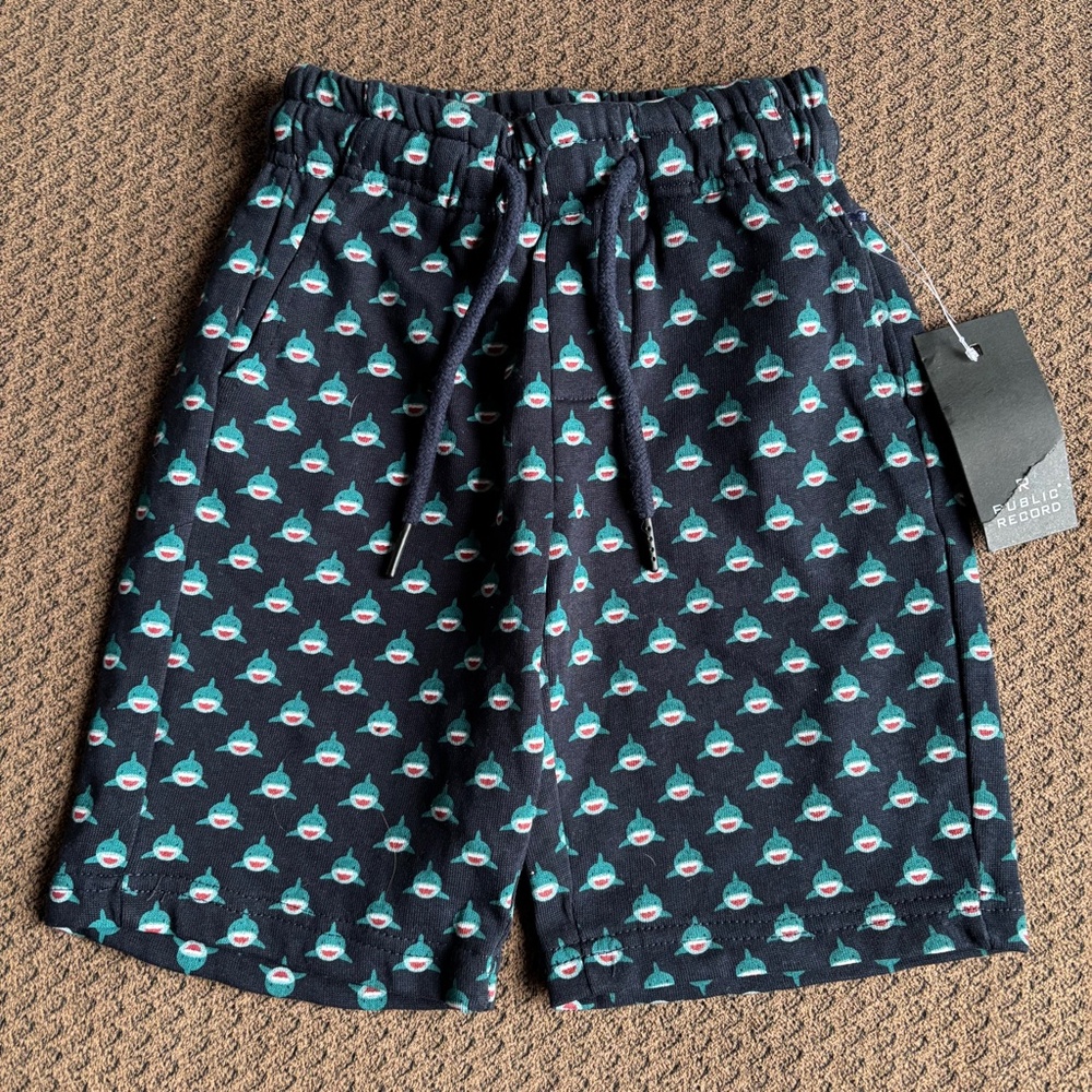 Public Record Shorts Sharks Pockets Drawstring Little Boy Size 5 Medium NWT